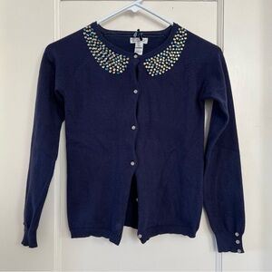 Girls Rhinestone Jeweled Button Down Cardigan Blue 100% Cotton Sz 8/9 Yrs